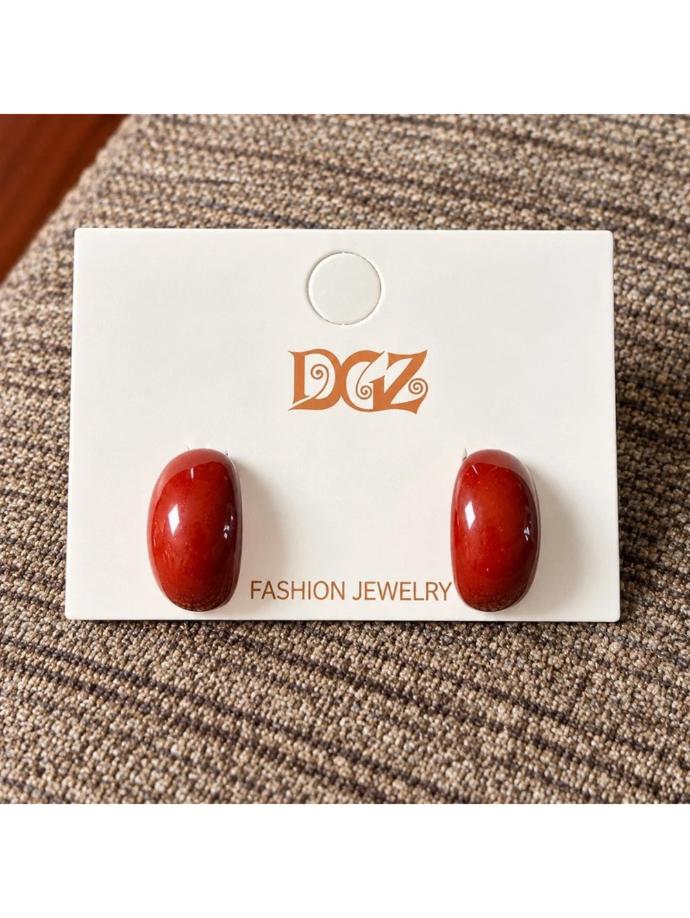 Red Oval Stud Earrings Glossy Vintage Jewelry Gift for her Classic Retro Fashion